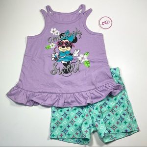 NWT Minnie Screen Print Tank Top With Printed Bike Shorts Size 3T